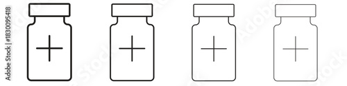 Vaccine vial icons. Editable stroke. Pixel perfect thin line icons.