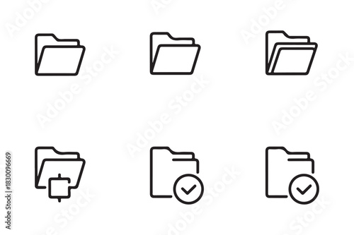Set of simple folder icons with different states