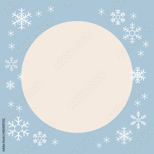 冬、雪景色の背景あしらい_くりぬきスクエア｜ Winter Snowy Landscape Background Decoration – square