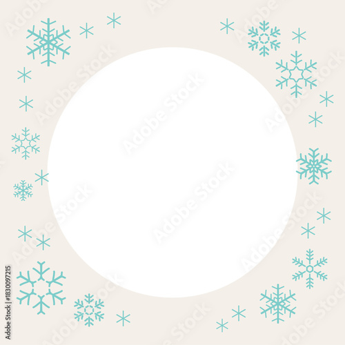 雪の結晶の背景あしらい,水色＆ベージュ_くりぬきスクエア｜Snowflake Background (square)	