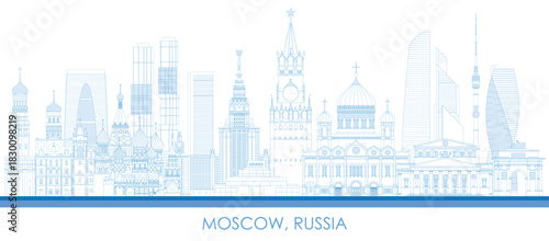 Outline Skyline panorama of city of Moscow, Russia - vector illustration