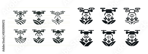 Drone icons for agricultural technology and precision farming applications