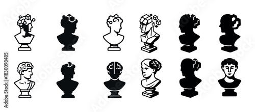 Collection of geometric and classic art bust silhouettes and profiles