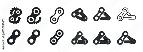 Collection of bicycle chain links icons in various styles