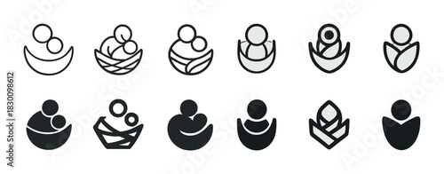 Set of 12 abstract family and care icons