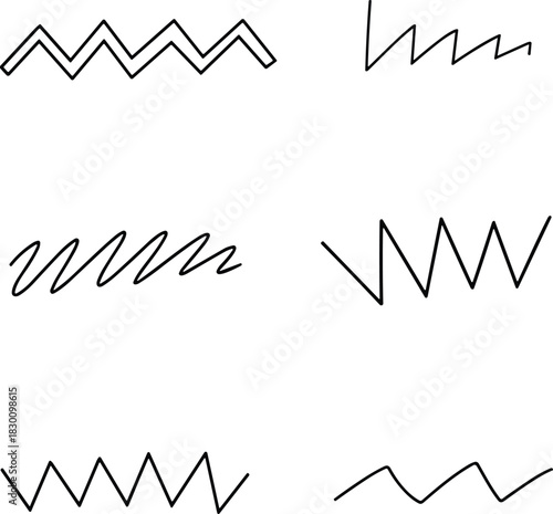 Set of abstract zigzag line doodles made with simple sketchy black strokes.