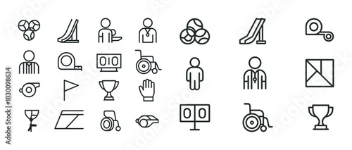 Line icons: sports equipment and accessibility symbols