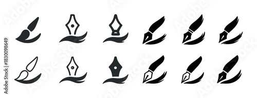 Artistic brush and pen icons: creative design tools set