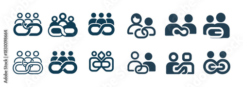 Abstract linked group icons illustrating connection and unity