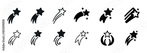 Collection of shooting star icons in various designs and styles