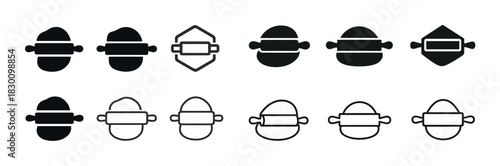 Set of black and white inline skates wheels icons in different styles