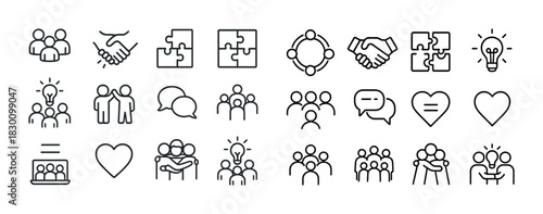 Icon set depicting teamwork collaboration and communication concepts