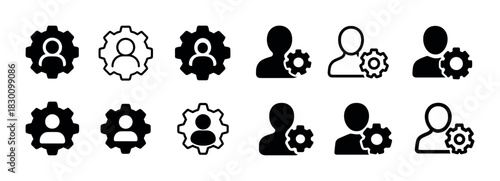 Various gear and person icons for teamwork and collaboration concepts