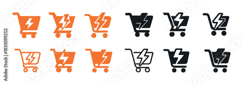 Electric shopping cart icons in orange and black variations