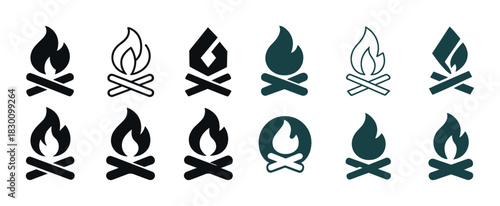 Collection of campfire icons in various styles and designs