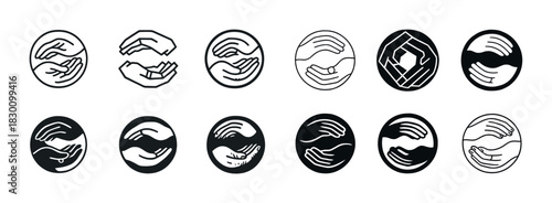 Set of minimalist hand icons in various geometric circle designs