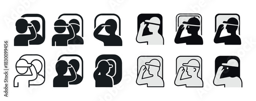 Silhouette icons of people wearing hats in various poses
