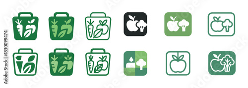 Green vegetable and fruit icons for healthy food and organic produce themes