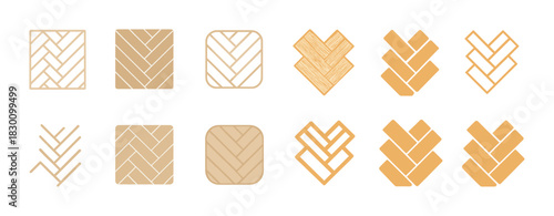 Geometric patterns: collection of parquet floor designs and symbols in various arrangements