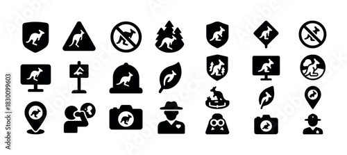 Kangaroo icons set in various styles and signs