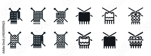 Set of knitting and weaving icons: various patterns and designs