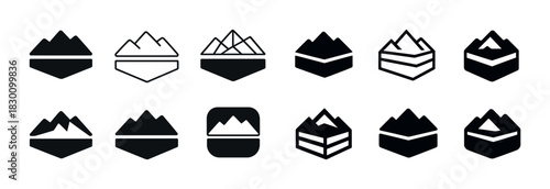 Set of mountain icons: geometric peaks and abstract designs