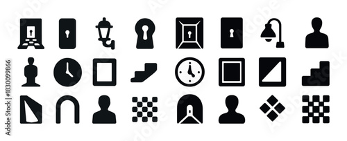 Silhouette icons: people, objects, and geometric shapes collection