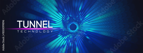 Quantum vortex tunnel with abstract portal and AI microchip for computer astrophysics or dynamic electric background. Core nano 3D and data digital texture with grid wireframe and wormhole dot.