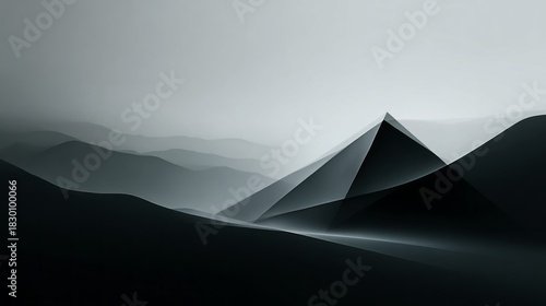 Minimal Abstract Mountain Landscape with Geometric Pyramid Peaks. AI generative