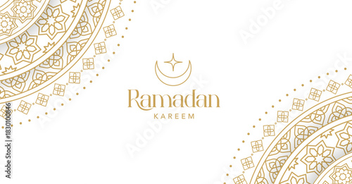 Elegant Ramadan Kareem background with arabesque geometric mandala pattern. Modern Islamic greeting card, banner and poster template design.