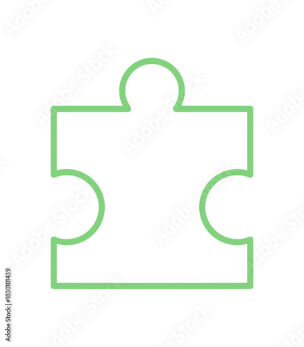 Flat outline of a jigsaw puzzle piece. Simple green silhouette of a boardgame piece with defined path and tile elements. Perfect for table toy concepts, play activities, or graphic designs in minimal