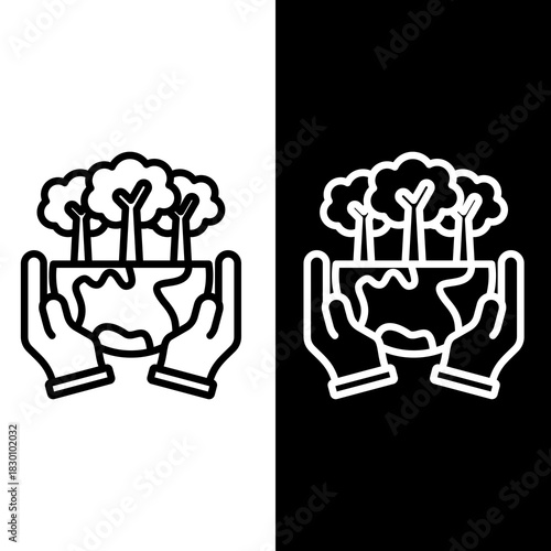 Global Environment Protection Icon Hands Holding Earth and Trees