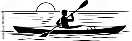 Serene Kayaking Adventure Paddle Boat Icon Graphic
