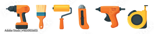 Power tools and equipment, flat vector illustration with repair, diy tools