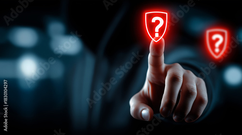 Hand Touching Digital Shield with Question Mark