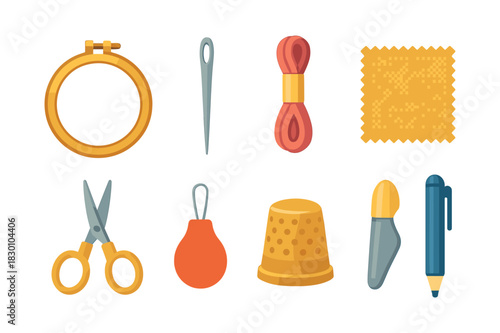 Sewing tools set. Needle and scissors illustration