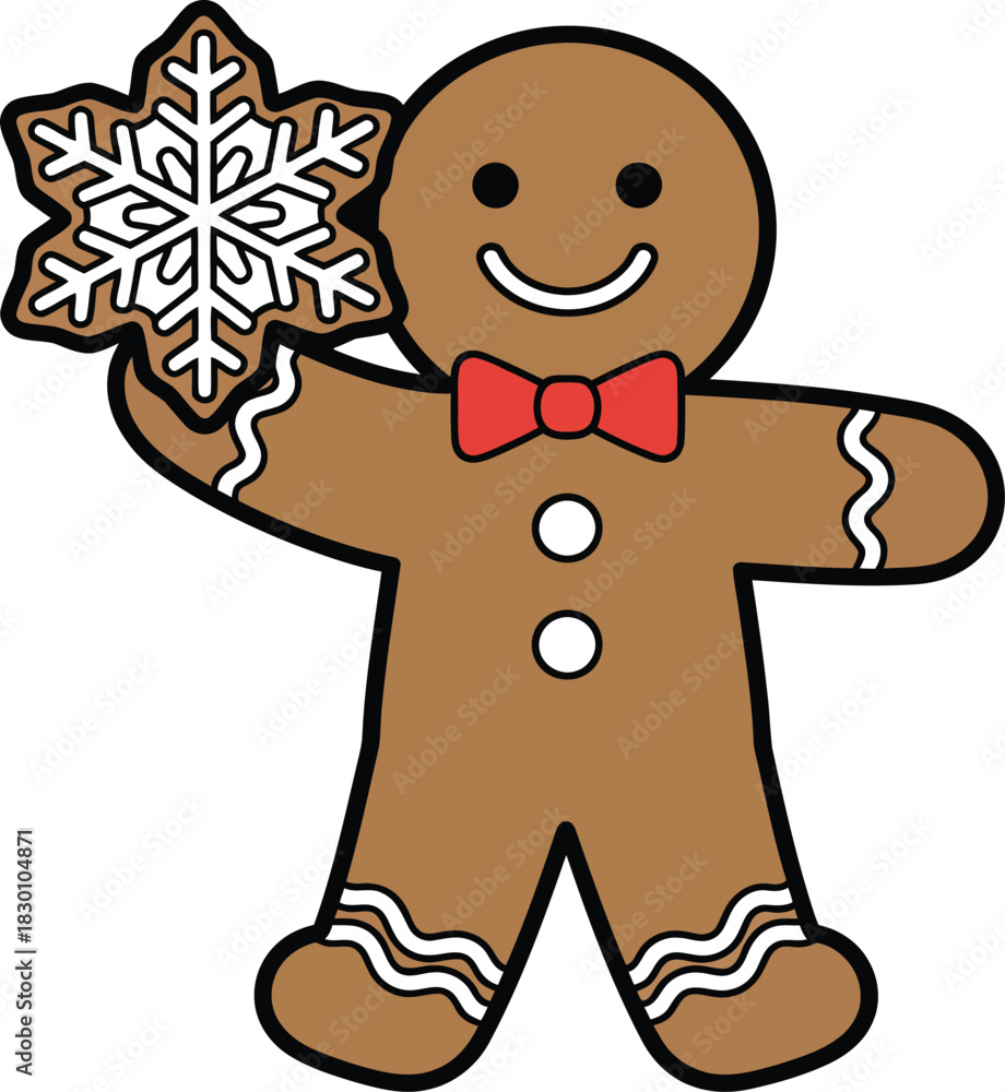 Obraz premium Gingerbread Man Holding a Snowflake Cookie on White Background Christmas