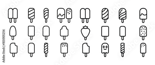 Various minimalistic ice cream and popsicle icons collection