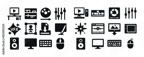 Icons of video editing and graphic design tools