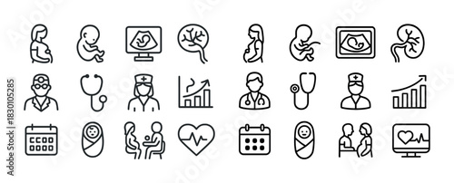 Pregnancy and healthcare icons for maternal and fetal health