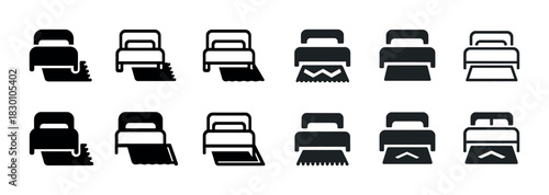Set of black and white bed icon designs featuring various styles and perspectives