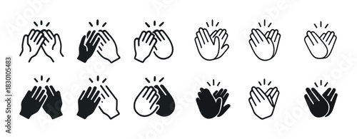 Diverse set of applause icons in various hand styles and tones