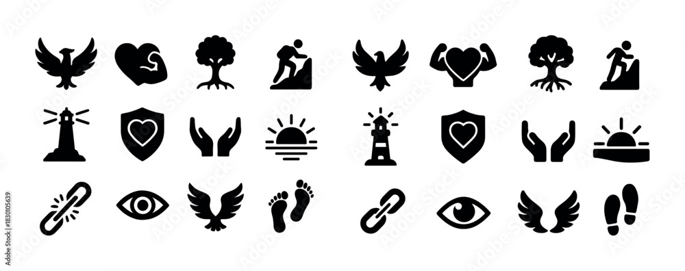 Naklejka premium Collection of nature and wellness icons representing strength and growth