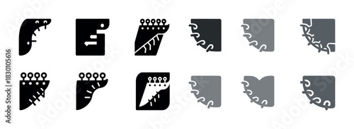Set of twelve geometric corner icons in black and gray