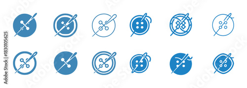 Collection of sewing icons featuring needles and buttons for craft enthusiasts