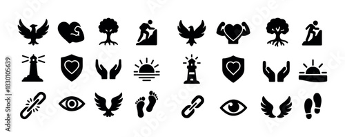 Collection of nature and wellness icons representing strength and growth