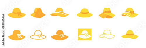 Collection of yellow wide brim hats in various styles