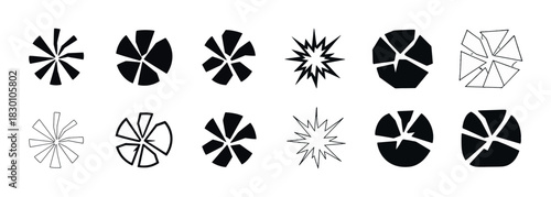 Abstract geometric black and white shapes collection with radial patterns