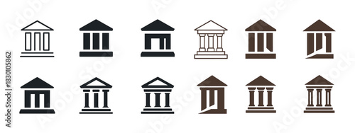 Abstract pillar icons set in black and brown variations