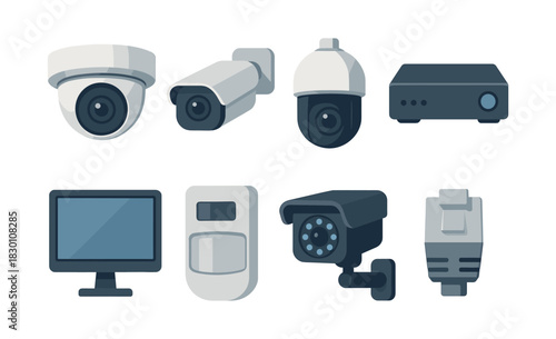 Security camera vector illustration, flat vector style with surveillance devices